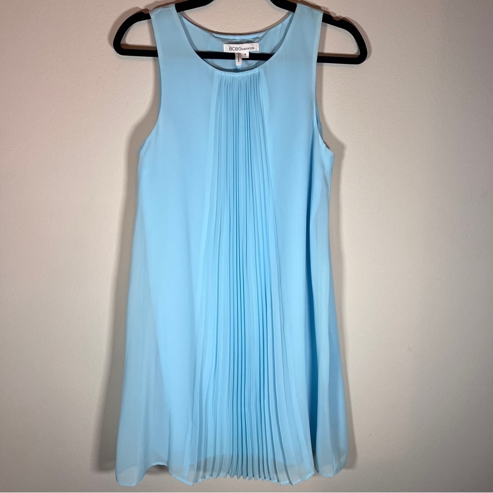 BCBG light blue pleated trapeze aline mini dress - Picture 7 of 10